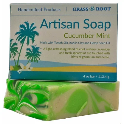 Hand Crafted 4oz Soap Bars made with Tussah Silk, Cucumber Mint